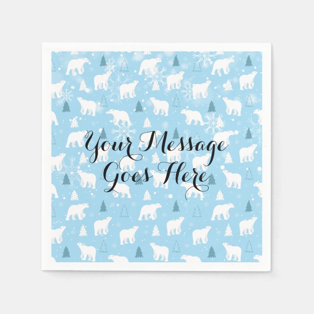 Polar Bear Schneeflocken fügen Ihre Nachricht hinz Serviette (Vorderseite)