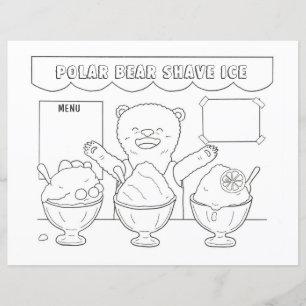 Polar Bear Shave Ice kids Colour Page / Sheet