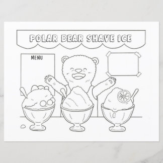 Polar Bear Shave Ice kids Colour Page / Sheet