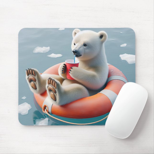 Polar Bear Sipping a Drink Mousepad (Mit Mouse)