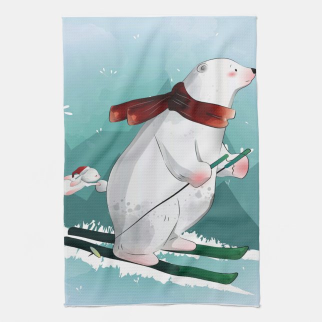 Polar Bear Skiing | Geschenk für Baby Geschirrtuch (Vertikal)