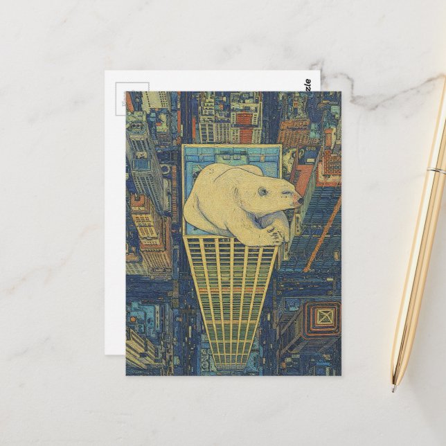 Polar Bear Skyscraper Surreal Postkarte (Vorderseite/Rückseite Beispiel)