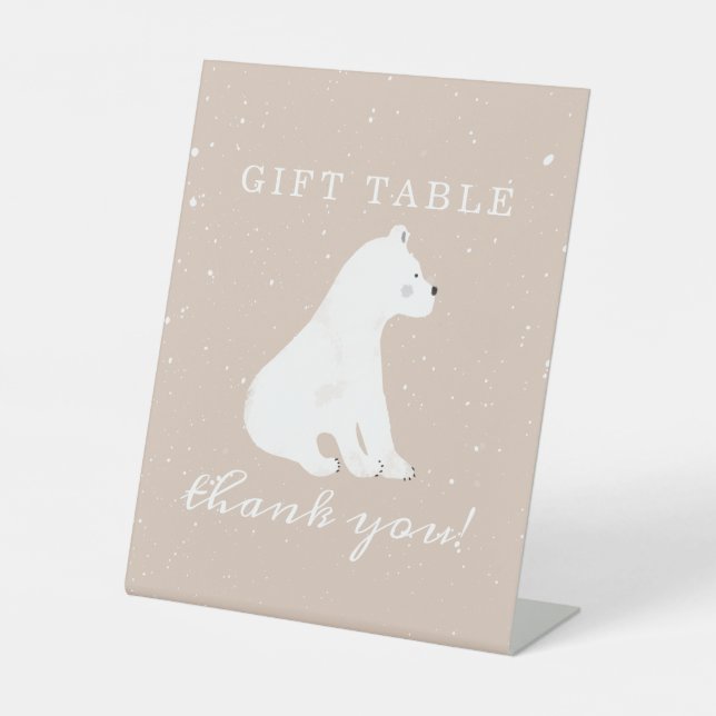 Polar Bear Snow Girl Babydusche Geschenk Tisch Sockelschild (Vorderseite)