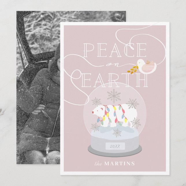 Polar Bear Snow Globe Pink Weihnachtsgebäck Foto Einladung (Vorne/Hinten)