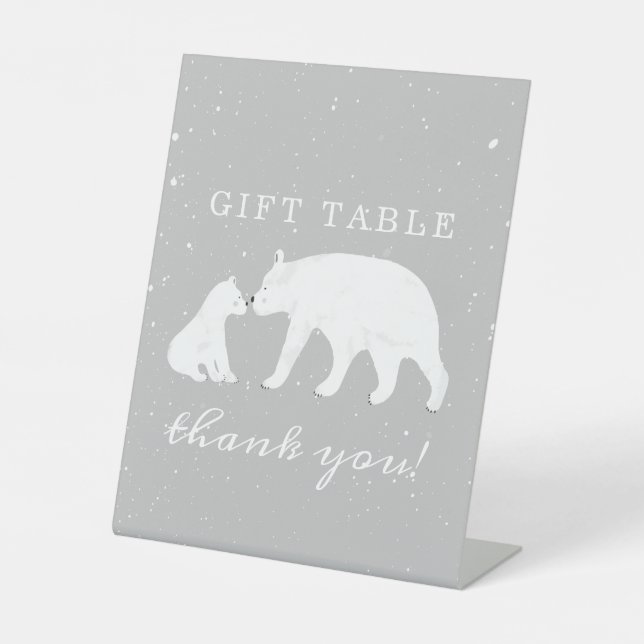 Polar Bear Snow Gray Mama Baby Shooting Table Sockelschild (Vorderseite)