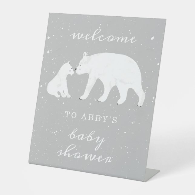 Polar Bear Snow Neutral Mama Baby Dusche Willkomme Sockelschild (Vorderseite)