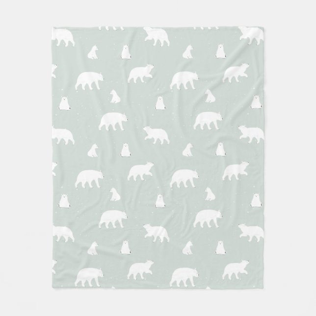 Polar Bear Snow Pattern Blau Fleecedecke (Vorderseite)