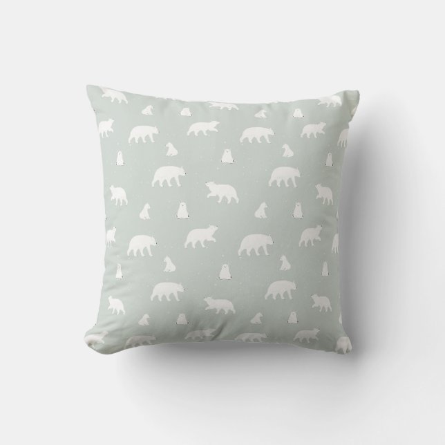 Polar Bear Snow Pattern Blau Kissen (Vorderseite)