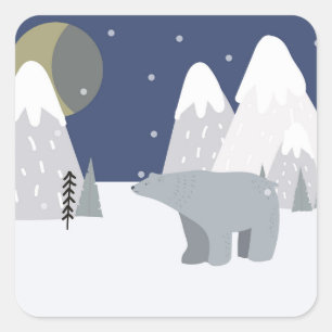 Polar Bear Snow Weihnachten Quadratischer Aufkleber