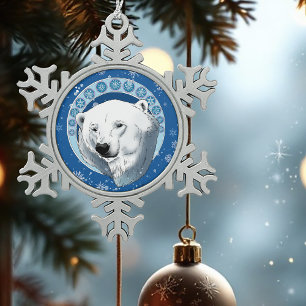 Polar Bear Snowflake Art Nouveau Schneeflocken Zinn-Ornament
