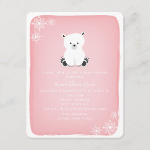 Polar Bear Snowflake Girl Babydusche - Rosa Einladung