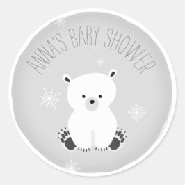 Polar Bear Snowflake Neutral Gray Baby Shower Runder Aufkleber