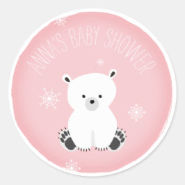 Polar Bear Snowflake Pink Girl Babydusche Runder Aufkleber