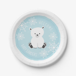 Polar Bear Snowflake Winter Blue Boy Baby Dusche Pappteller