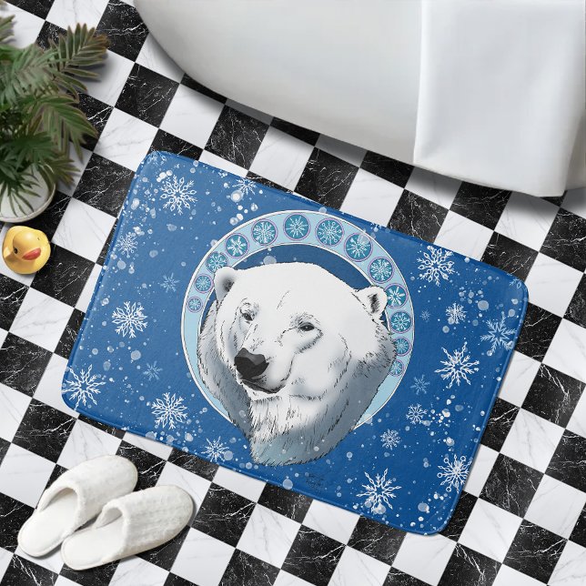 Polar Bear Snowflakes Art Nouveau Badematte (Von Creator hochgeladen)
