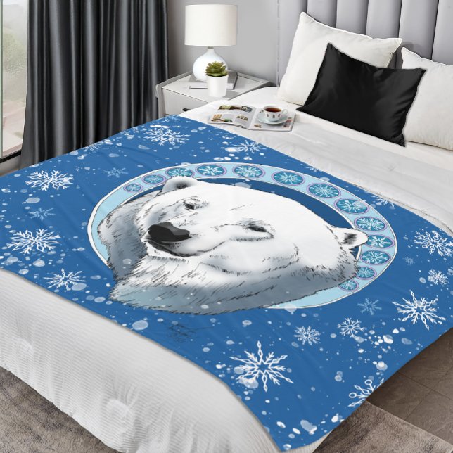 Polar Bear Snowflakes Art Nouveau Fleecedecke (Von Creator hochgeladen)