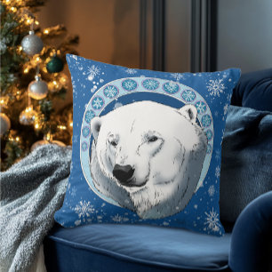 Polar Bear Snowflakes Art Nouveau Kissen