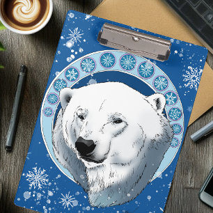 Polar Bear Snowflakes Art Nouveau Klemmbrett