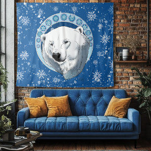 Polar Bear Snowflakes Art Nouveau Wandteppich