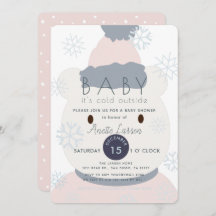 Polar Bear Snowflakes GIrl Baby Shower Einladung