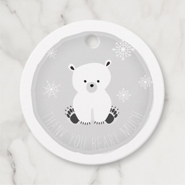 Polar Bear Snowflakes Gray Baby Dusche Geschenkanhänger (Vorderseite)