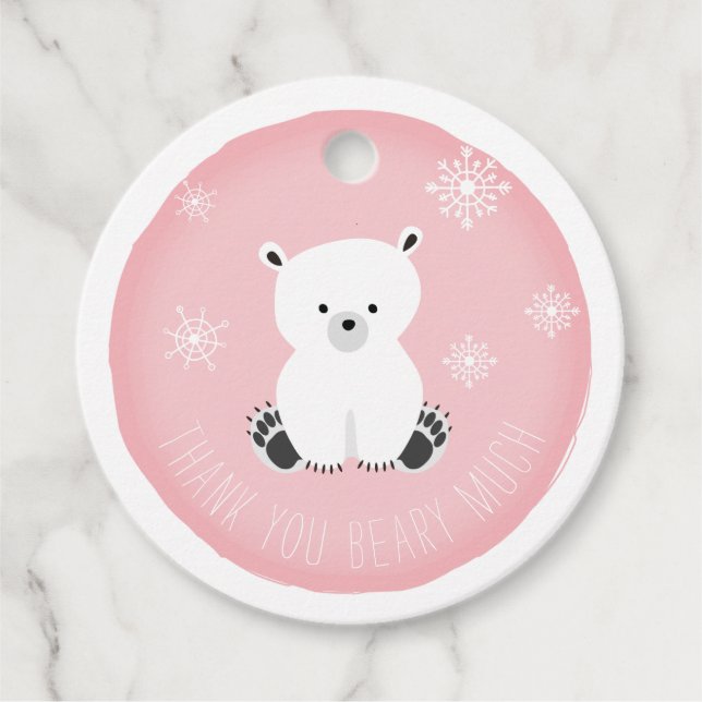 Polar Bear Snowflakes Pink Baby Dusche Geschenkanhänger (Vorderseite)