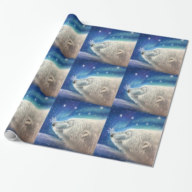 Polar Bear Snowflakes Wrapping Paper Geschenkpapier (Ungerollt)