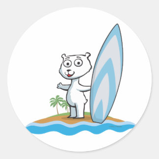 Polar Bear Surfer Runder Aufkleber