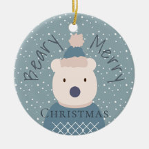 Polar Bear Sweater Blue Christmas Foto Ornament