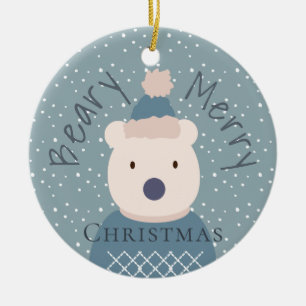 Polar Bear Sweater Blue Christmas Foto Ornament