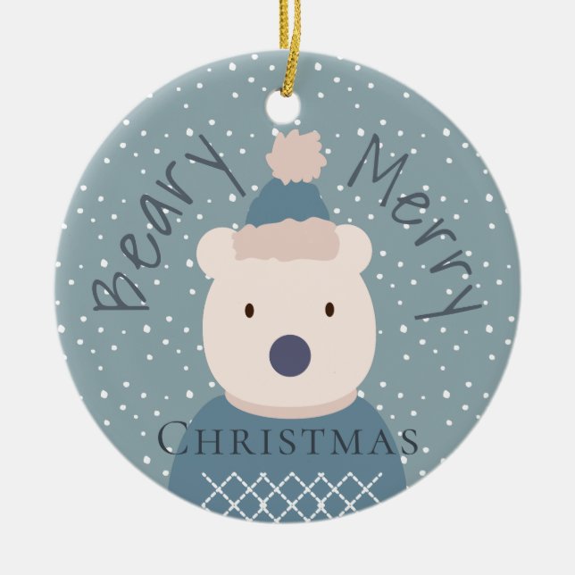 Polar Bear Sweater Blue Christmas Foto Ornament (Vorne)