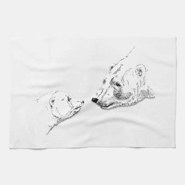 Polar Bear Towel Mother & Cub Bear Tee Handtuch (Horizontal)