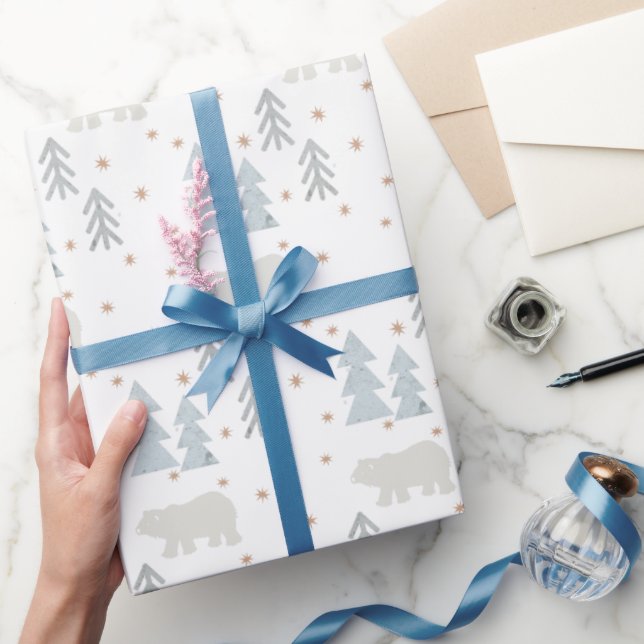 Polar Bear Tree Star Muster Weißes Papier Geschenkpapier (Schenken)