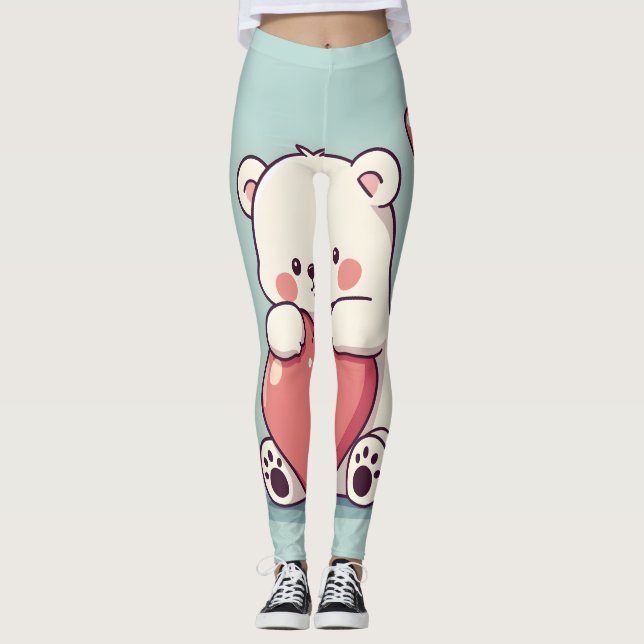 Polar Bear umarmt ein Herz auf einer hellblauen Ba Leggings (Vorderseite)