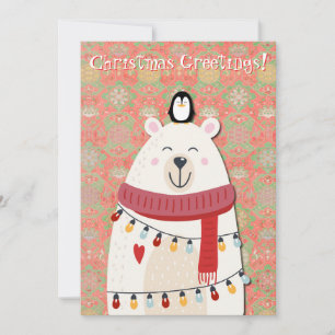 Polar Bear und Penguin Retro Style Weihnachtskarte Feiertagskarte