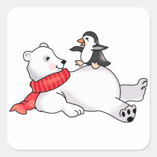 Polar Bear und Pinguin Quadratischer Aufkleber