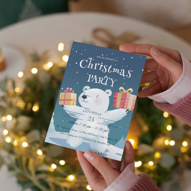 Polar Bear und präsentiert Weihnachts-Party Einladung (Von Creator hochgeladen)