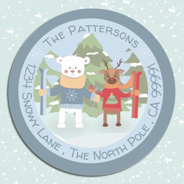 Polar Bear und Reindeer Blue Umschlag Aufklebers Runder Aufkleber (Von Creator hochgeladen)