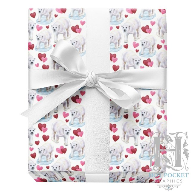 Polar Bear Valentine Gift Wrapping Paper - White Geschenkpapier (Von Creator hochgeladen)