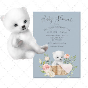 Polar Bear Watercolor Blue Baby Dusche Einladung