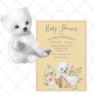 Polar Bear Watercolor Gelbe Babydusche Einladung