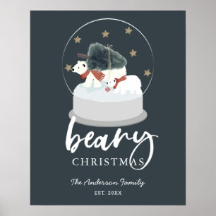 Polar Bear Weihnachtsbaum Snow Globe Navy Blue Poster