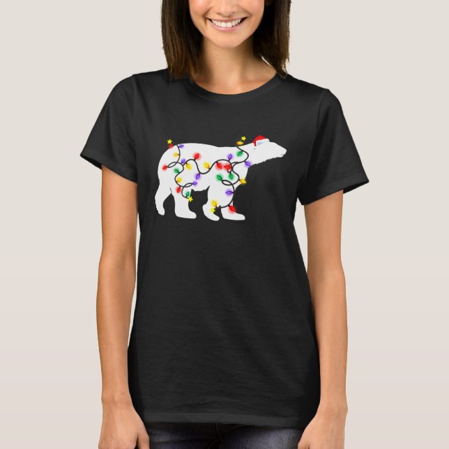Polar Bear Weihnachtslicht Weihnachtsmannmütze Xma T-Shirt (Vorderseite)