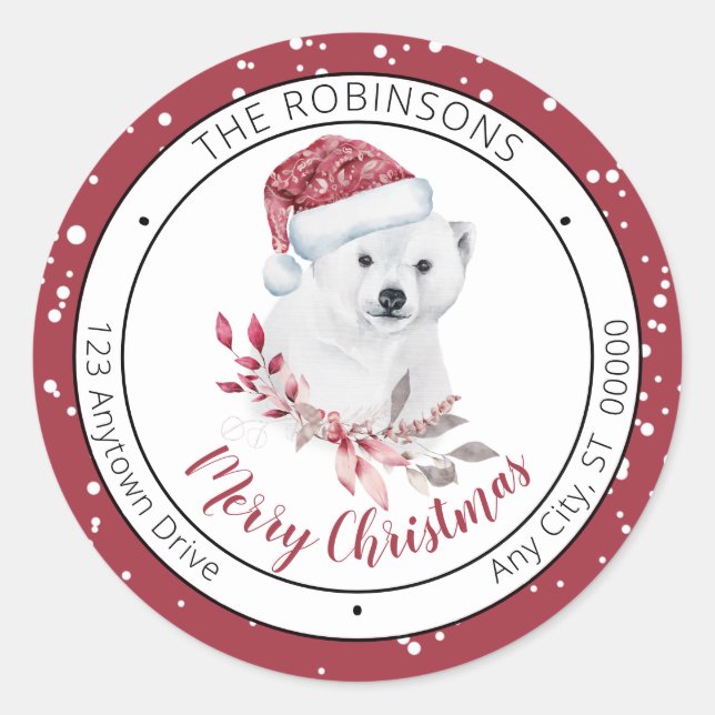 Polar Bear | Weihnachtsmannmütze Frohe Weihnachtsf Runder Aufkleber (Vorderseite)