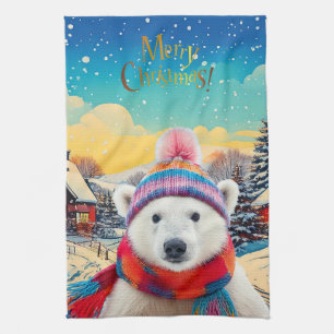 Polar Bear Weihnachtsmannmütze und Schal Frohe Wei Geschirrtuch