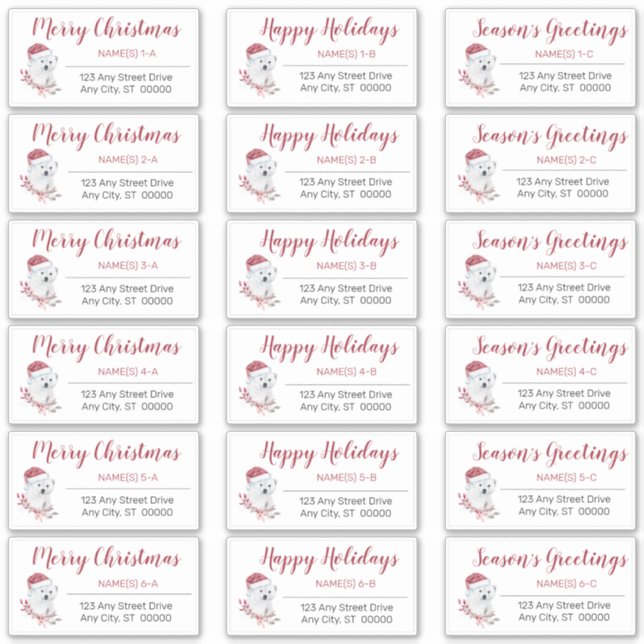 Polar Bear | Weihnachtsmannmütze Weihnachtsadresse Aufkleber (Vorderseite)