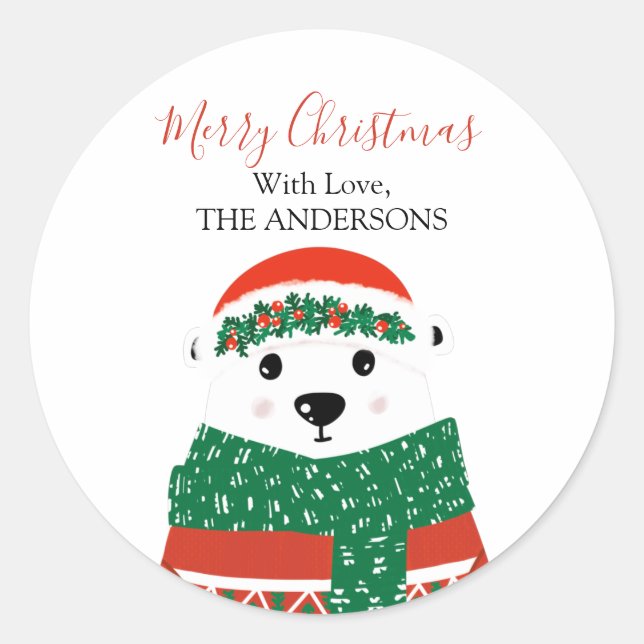 Polar Bear Weihnachtsname Runder Aufkleber (Vorderseite)