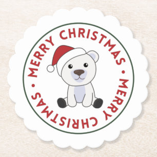 Polar Bear Weihnachtsschnee Wintertiere Polar Pap Untersetzer