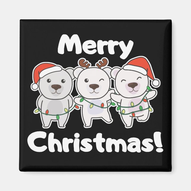 Polar Bear Weihnachtstiere Polar Bears Merry Mag Magnet (Vorne)
