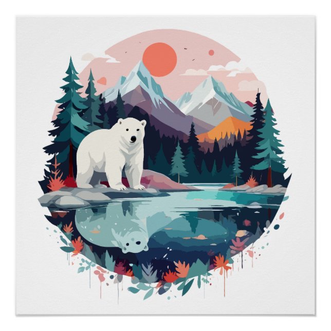 Polar Bear Wildlife Animal Nature Outdoor Forest Poster (Vorderseite)